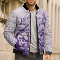 Personalized Louisiana Horse Racing Derby Bomber Puffer Jacket Magnolia Blossom Horseshoe Pastel Purple