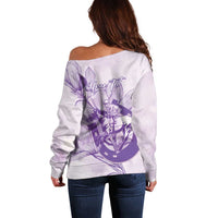 Personalized Louisiana Horse Racing Derby Off Shoulder Sweater Magnolia Blossom Horseshoe Pastel Purple