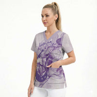 Personalized Louisiana Horse Racing Derby Scrub Top Magnolia Blossom Horseshoe Pastel Purple