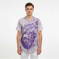Personalized Louisiana Horse Racing Derby Scrub Top Magnolia Blossom Horseshoe Pastel Purple