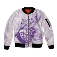 Personalized Louisiana Horse Racing Derby Sleeve Zip Bomber Jacket Magnolia Blossom Horseshoe Pastel Purple