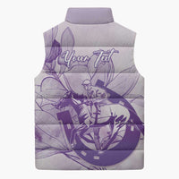 Personalized Louisiana Horse Racing Derby Sleeveless Puffer Jacket Magnolia Blossom Horseshoe Pastel Purple