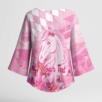 Kentucky Horse Racing Oaks Personalized Kimono Sleeve Blouse Filly Lily Flowers Pink Out