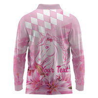 Kentucky Horse Racing Oaks Personalized Long Sleeve Polo Shirt Filly Lily Flowers Pink Out
