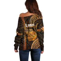 Polynesian Pride Hawaiian Islands Off Shoulder Sweater Lani Map Gold Kanaka With Kakau - Wonder Print Shop