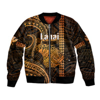Polynesian Pride Hawaiian Islands Sleeve Zip Bomber Jacket Lani Map Gold Kanaka With Kakau - Wonder Print Shop