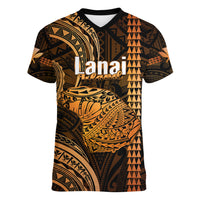 Polynesian Pride Hawaiian Islands Women V Neck T Shirt Lani Map Gold Kanaka With Kakau - Wonder Print Shop