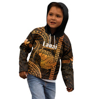 Personalised Hawaiian Islands Kid Hoodie Lani Map Gold Kanaka With Kakau - Wonder Print Shop