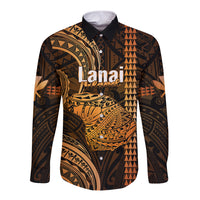 Personalised Hawaiian Islands Long Sleeve Button Shirt Lani Map Gold Kanaka With Kakau - Wonder Print Shop