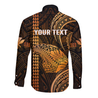 Personalised Hawaiian Islands Long Sleeve Button Shirt Lani Map Gold Kanaka With Kakau - Wonder Print Shop
