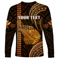 Personalised Hawaiian Islands Long Sleeve Shirt Lani Map Gold Kanaka With Kakau - Wonder Print Shop