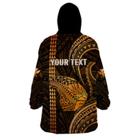 Personalised Hawaiian Islands Wearable Blanket Hoodie Lani Map Gold Kanaka With Kakau - Wonder Print Shop