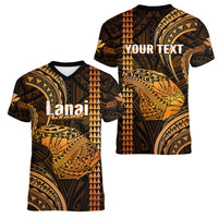 Personalised Hawaiian Islands Women V Neck T Shirt Lani Map Gold Kanaka With Kakau - Wonder Print Shop