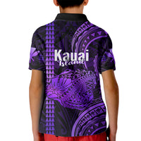 Polynesian Pride Hawaiian Islands Polo Shirt for Kid Kauai Map Purple Kanaka With Kakau - Wonder Print Shop