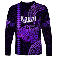Polynesian Pride Hawaiian Islands Long Sleeve Shirt Kauai Map Purple Kanaka With Kakau - Wonder Print Shop