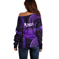 Polynesian Pride Hawaiian Islands Off Shoulder Sweater Kauai Map Purple Kanaka With Kakau - Wonder Print Shop