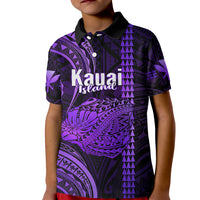 Custom Hawaiian Islands Polo Shirt for Kid Kauai Map Purple Kanaka With Kakau - Wonder Print Shop