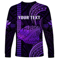 Personalised Hawaiian Islands Long Sleeve Shirt Kauai Map Purple Kanaka With Kakau - Wonder Print Shop