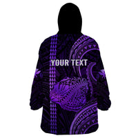Personalised Hawaiian Islands Wearable Blanket Hoodie Kauai Map Purple Kanaka With Kakau - Wonder Print Shop