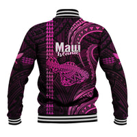 Polynesian Pride Hawaiian Islands Baseball Jacket Maui Map Pink Kanaka With Kakau - Wonder Print Shop