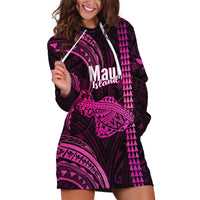 Polynesian Pride Hawaiian Islands Hoodie Dress Maui Map Pink Kanaka With Kakau - Wonder Print Shop