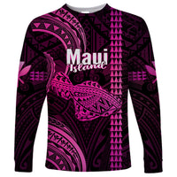 Polynesian Pride Hawaiian Islands Long Sleeve Shirt Maui Map Pink Kanaka With Kakau - Wonder Print Shop