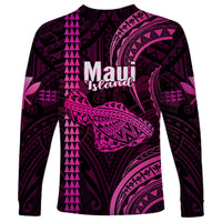 Polynesian Pride Hawaiian Islands Long Sleeve Shirt Maui Map Pink Kanaka With Kakau - Wonder Print Shop