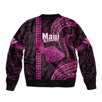 Polynesian Pride Hawaiian Islands Sleeve Zip Bomber Jacket Maui Map Pink Kanaka With Kakau - Wonder Print Shop