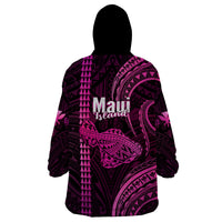Polynesian Pride Hawaiian Islands Wearable Blanket Hoodie Maui Map Pink Kanaka With Kakau - Wonder Print Shop