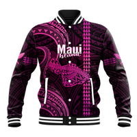 Personalised Hawaiian Islands Baseball Jacket Maui Map Pink Kanaka With Kakau - Wonder Print Shop