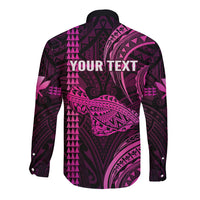 Personalised Hawaiian Islands Long Sleeve Button Shirt Maui Map Pink Kanaka With Kakau - Wonder Print Shop