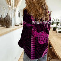 Personalised Hawaiian Islands Women Casual Shirt Maui Map Pink Kanaka With Kakau - Wonder Print Shop