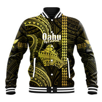 Polynesian Pride Hawaiian Islands Baseball Jacket Oahu Map Yellow Kanaka With Kakau - Wonder Print Shop