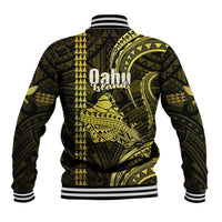 Polynesian Pride Hawaiian Islands Baseball Jacket Oahu Map Yellow Kanaka With Kakau - Wonder Print Shop