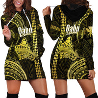 Polynesian Pride Hawaiian Islands Hoodie Dress Oahu Map Yellow Kanaka With Kakau - Wonder Print Shop
