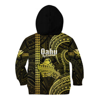 Polynesian Pride Hawaiian Islands Kid Hoodie Oahu Map Yellow Kanaka With Kakau - Wonder Print Shop