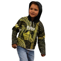 Personalised Hawaiian Islands Kid Hoodie Oahu Map Yellow Kanaka With Kakau - Wonder Print Shop