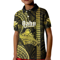 Custom Hawaiian Islands Polo Shirt for Kid Oahu Map Yellow Kanaka With Kakau - Wonder Print Shop