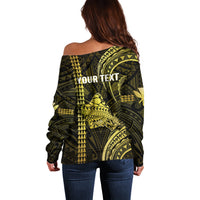 Personalised Hawaiian Islands Off Shoulder Sweater Oahu Map Yellow Kanaka With Kakau - Wonder Print Shop