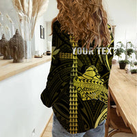 Personalised Hawaiian Islands Women Casual Shirt Oahu Map Yellow Kanaka With Kakau - Wonder Print Shop