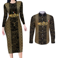 Custom Mexico Football Couples Matching Long Sleeve Bodycon Dress and Long Sleeve Button Shirt 2025 El Tri Champions Gold Color - Wonder Print Shop