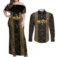Custom Mexico Football Couples Matching Off Shoulder Maxi Dress and Long Sleeve Button Shirt 2025 El Tri Champions Gold Color - Wonder Print Shop