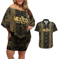 Custom Mexico Football Couples Matching Off Shoulder Short Dress and Hawaiian Shirt 2025 El Tri Champions Gold Color - Wonder Print Shop