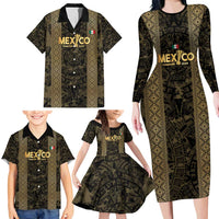 Custom Mexico Football Family Matching Long Sleeve Bodycon Dress and Hawaiian Shirt 2025 El Tri Champions Gold Color - Wonder Print Shop