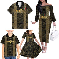 Custom Mexico Football Family Matching Off The Shoulder Long Sleeve Dress and Hawaiian Shirt 2025 El Tri Champions Gold Color - Wonder Print Shop