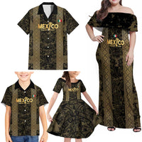 Custom Mexico Football Family Matching Off Shoulder Maxi Dress and Hawaiian Shirt 2025 El Tri Champions Gold Color - Wonder Print Shop