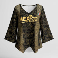 Custom Mexico Football Kimono Sleeve Blouse 2025 El Tri Champions Gold Color - Wonder Print Shop