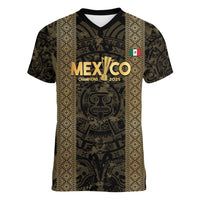 Custom Mexico Football Women V-Neck T-Shirt 2025 El Tri Champions Gold Color - Wonder Print Shop
