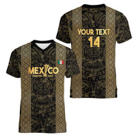 Custom Mexico Football Women V-Neck T-Shirt 2025 El Tri Champions Gold Color - Wonder Print Shop