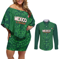 Custom Mexico Football Couples Matching Off Shoulder Short Dress and Long Sleeve Button Shirt 2025 El Tri Champions Green Color - Wonder Print Shop